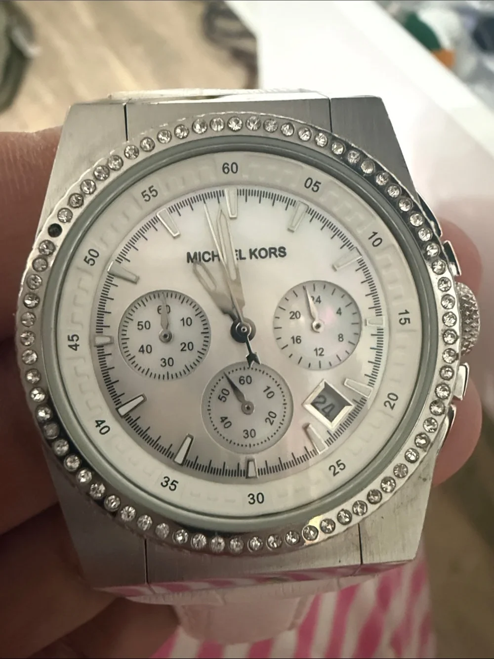 Michael Kors White Crystal-Trim Chronograph Watch